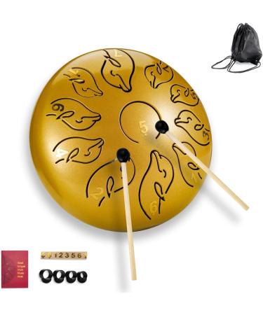 Buy 11-Note Tongue Drum (6) - Carbon Steel Portable Drum for Meditation Yoga & Sound Healing - Includes Bag Finger Pick & Mallet - Yellow Gold - Buy Online on GoSupps.com