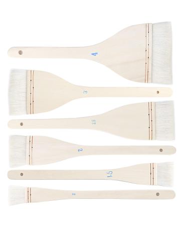 ZOENHOU 6 Packs 6 Sizes Flat Hake Brushes Goat Hair Hake Paintbrushes Creative and Professional Hake Brush Soft White Brushes Set with Handle for Background Work Pottery Watercolor Wash Painting 6 1 1.5 2 2.5 3 4...