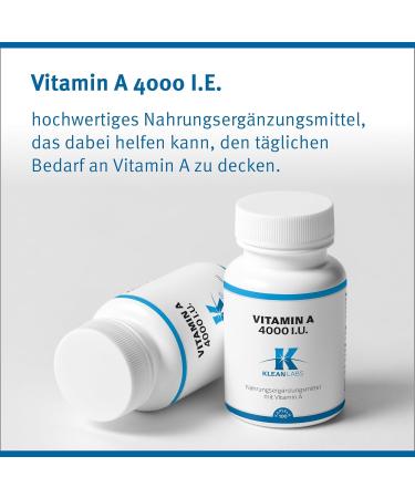 Klean Labs Vitamin A 4000 I.E. - 100 Vegan Capsules | Non-GMO Gluten-Free No Additives | Supports Healthy Eyesight & Mucous Membranes - Buy Online on GoSupps.com