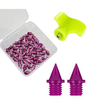 UTOBEST 1/4 Inch Track Spikes, 48 Pieces Carbon Steel Spikes for Track Shoes, 0.45 Grams Lighter Weight Spikes with Spike Wrench, Replacement Spikes for Track and Field Sprinting or Cross Country, S02 Purple