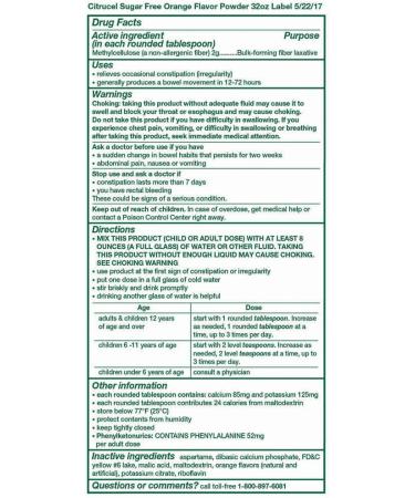 Citrucel Sugar Free Fiber Powder - 32oz, Orange Flavor - Occasional Constipation Relief - Buy Online on GoSupps.com