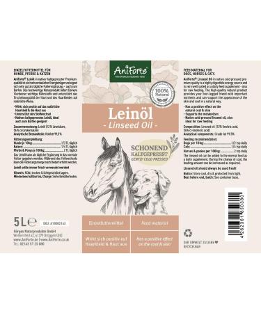 AniForte Linseed Oil for Horses & Dogs 5L - Cold-Pressed Omega 3 & 6 Supplement for BARF Diet - Buy Online on GoSupps.com