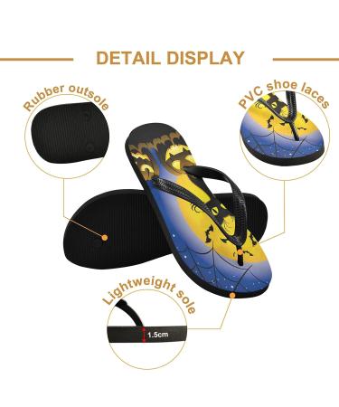 Mnsruu Halloween Cat Pumpkin Moon Slippers | Travel Flip Flops for Men & Women - Hotel Spa Bedroom Comfort - Buy Online on GoSupps.com