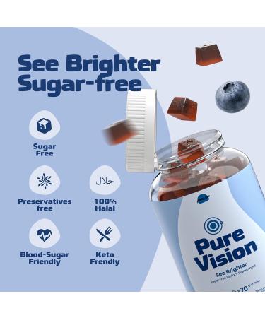 Pure Vision Sugar Free Eye Health Gummies Lutein Zeaxanthin Bilberry & Vitamin A + E Allulose Sweetened Blueberry Flavor 70 Gummies (4) - Buy Online on GoSupps.com