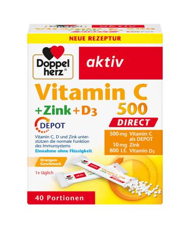 Double heart vitamin C 500 + zinc + d3 direct micro pellets with a depot effect-with vitamin C zinc and vitamin D as a contribution to the normal function of the immune system-40 portions
