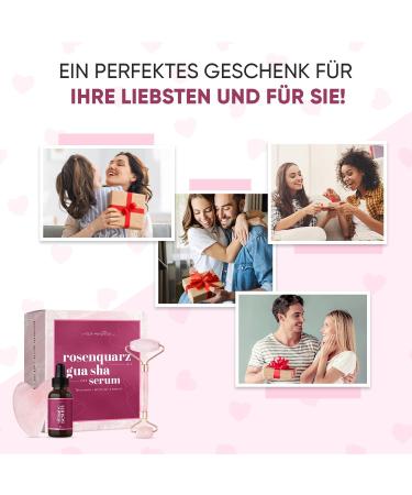 Rose Quartz Roller & Gua Sha Set with Vitamin C Serum | Facial Massage Gift Set for Men & Women | Reduces Dark Circles & Folds - Buy Online on GoSupps.com