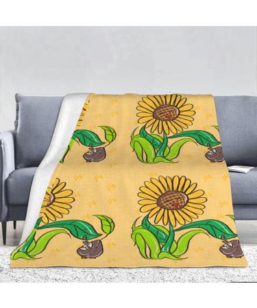 YYHHAOFA Sunflower Seeds and Sunflowers Picture Flannel Blanket 66x90 in Normal : Skin-Friendly Warm and Comfortable Easy Care and Durable Black normal