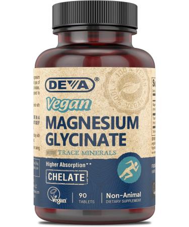 DEVA Vegan Magnesium Glycinate 300mg per serving with Trace Minerals Higher Absorption Chelated Magnesium 90 Tablets Unflavored 90 Count (Pack of 1)