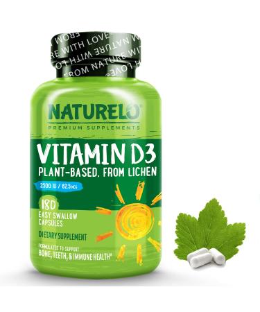 NATURELO Vitamin D - 2500 IU Plant Based - 180 Capsules