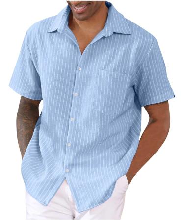 Men's Short Sleeve Striped Revers Hawaii Shirt - Casual Light Blue Summer Shirt with Pocket | Rosennie 3XL - Buy Online on GoSupps.com