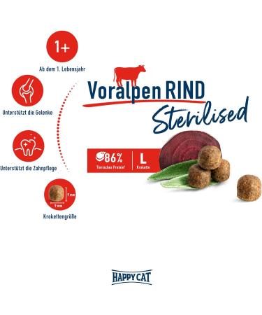 Happy Cat 70573 Sterilized Adult Dry Food - Pre-Alps Beef for Sterilized Cats - 300g Pack - Buy Online on GoSupps.com