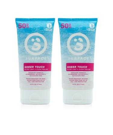 Surface Sheer Touch Sunscreen Lotion - Light Clean Reef Friendly (Oxybenzone Octinoxate Octisalate FREE) SPF50 Broad Spectrum UVA/UVB Protection Cruelty & Paraben Free Water Resistant(80 Min) 6 Fl Oz (Pack of 2)