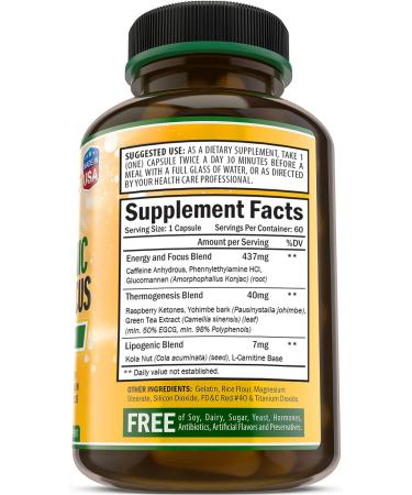 Thermogenic Energy & Focus Supplement - Accelerated Fat Burning & Natural Energy Booster - 60 Capsules - Made in USA - Buy Online on GoSupps.com