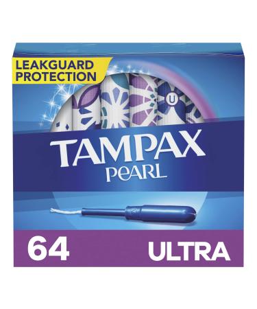 Tampax Pearl Tampons Ultra Absorbency with BPA-Free Plastic Applicator and LeakGuard Braid, Unscented, 32 Count x 2 Packs (64 Count total) - Buy Online on GoSupps.com