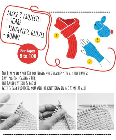 CraftLab Knitting Kit for Beginners - All Supplies Included for Kids and Adults - Wool Yarn, Wooden Needles, Yarn Needle, Instructions - Perfect Gift - Buy Online on GoSupps.com