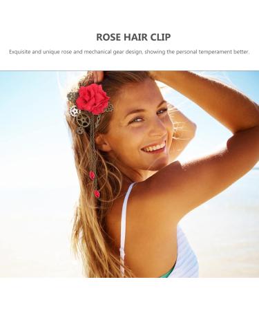 Beaupretty French Barrette Hair Clips Steampunk Hair Clips with Tassels Chain Rose Flower Hair Clip Vintage Halloween Headdress Goth Gothic Hair Accessories for Women Girls Red Wedding Hair Clip - Buy Online on GoSupps.com