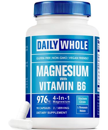 4-in-1 Magnesium Glycinate Complex 90 Capsules of Magnesium Glycinate Citrate Malate L-Threonate & Vitamin B6 Supplement for Health | Third Party Tested Gluten Free