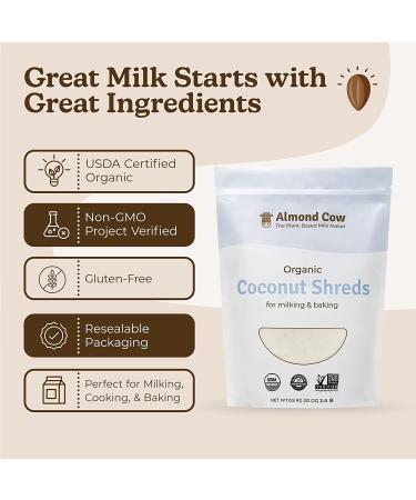 Organic Coconut Shreds for Homemade Plant-Based Milk Making | Almond Cow | 2lbs Bulk | Vegan & Keto Friendly - USDA Certified Organic, Non-GMO | Glyphosate Residue Free - Buy Online on GoSupps.com