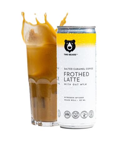 Two Bears Iced Coffee Beverages - Salted Caramel Nitro Cold Brew Cans With Oat Milk | Vegan & Dairy Free Latte | Canned Cold Coffee (12-Pack 7 oz Cans) Caramel latte