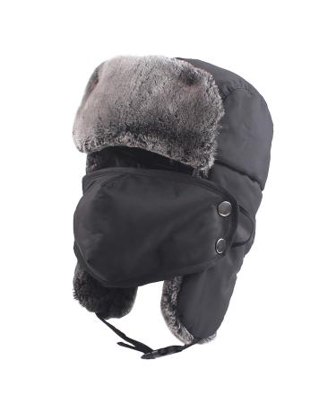 Winter Boy Trapper Trooper Hat Outdoor Warm Girls Ski Cap Windproof Mask Ear Flaps Hats for Kids Black-adult