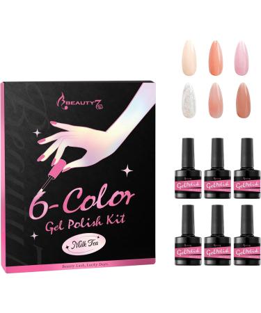 Beauty7 UV Nail Polish Set 6 Colours 7 ml Manicure Gift for Beginners Nail Art Salon DIY Gel Polish Shellac Nail Polish UV Gel Set for Nail Design Milk Tea - Buy Online on GoSupps.com