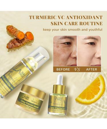Anirui Facial Care Set: Anti-Aging Day & Night Skincare Gift Set for Women - Turmeric & Vitamin C Mask Foaming Cleanser Facial Oil - Buy Online on GoSupps.com