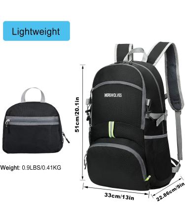 WEREWOLVES 35L Lightweight Hiking Backpack - Ultralight Foldable Water Resistant Daypack for Outdoor Sports and Travel - Black 35L - Buy Online on GoSupps.com