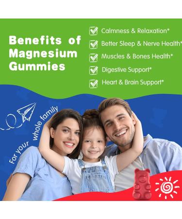 Kids Magnesium Gummies - Magnesium Glycinate Citrate Chewable Supplement with Vitamin B6, D3, Passion Flower, L-theanine - Sugar Free Calm Magnesium for Kids & Adults Sleep, Mood, Relaxation, 60 Chews - Buy Online on GoSupps.com