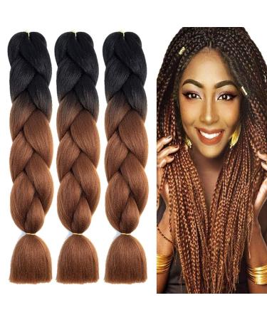 Buy 24 Jumbo Braids Hair Extensions - Black Brown Kanekalon Synthetic Crochet Braids 6 Pack | Premium Quality Braids Extensions - Buy Online on GoSupps.com
