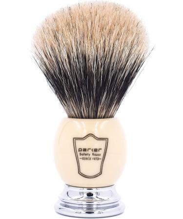 Parker Safety Razor Deluxe Badger Brush with Chrome Handle | Handmade 100% Pure Badger Hair | Ivory Accents - International Shipping Available - Buy Online on GoSupps.com