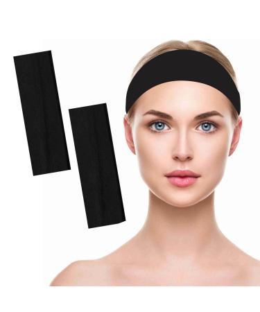 7cm Wide Black Unisex Headbands For Comfort 2 pack - Organic Cotton Head Bands for Makeup Yoga Running Sports Headband - Sweat Absorber Hair Bands 2X