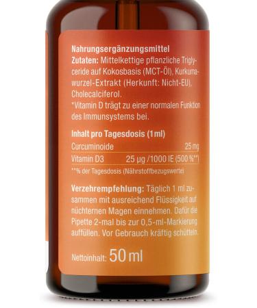 Turmeric Extract 50ml - Vegan Supplement with Vitamin D3 No Additives Easy Dosage Pipette - 50 Days Supply - Buy Online on GoSupps.com