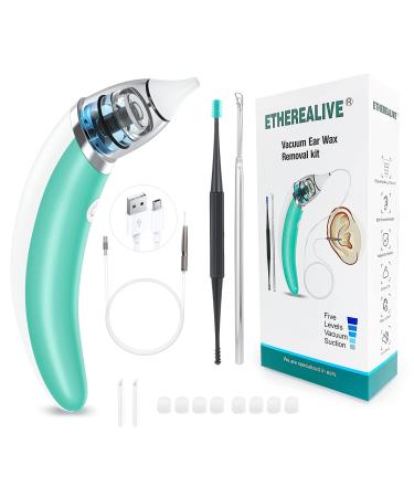 Ear Vacuum Ear Wax Vacuum Suction Electric Ear Wax Sucker Removal Cleaner with 5 Level Suction Power Ear Cleaning Kit USB Rechargeable Includes Ear Spoon Brush for Adults Kids Dogs