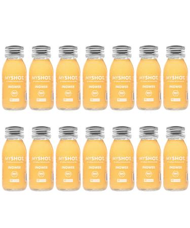 MYSHOT. By Lukas Podolski 10 Ginger Shot - for a deliciously refreshing moment. Organic and vegan. Sugar-free. Additive-free. 14 x 60 ml
