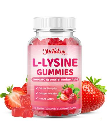 L-Lysine 1000mg Gummies Chewable Lysine Supplement for Adults & Kids Immune Support Essential Amino Acid Vegetarian Non-GMO Sugar-Free Gluten Free Strawberry Flavor 60 Counts 60 Count (Pack of 1)