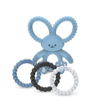 Dr. Brown s Flexees Beaded Teether Rings and Bunny Teether 100% Silicone Soft & Easy to Hold Encourages Self-Soothe 4-Pack Blue Light Blue Black BPA Free 3m+