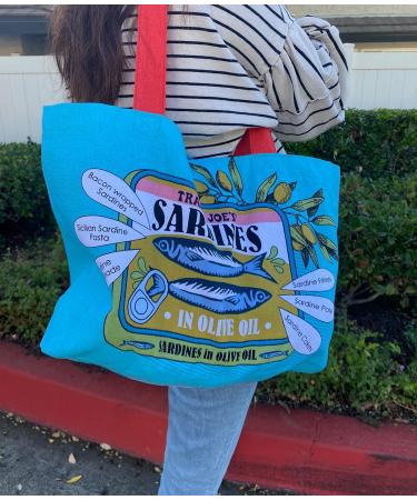 Jseven Trader Joe's Sardine Reusable Shopping Bag - Durable 100% Cotton Blue Perfect for Eco-Friendly Shopping - Buy Online on GoSupps.com