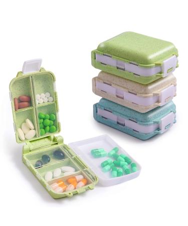 3 Pack Pill Case with 8 Compartments,Travel Pill Organizer Moisture Proof Small Pill Box for Pocket Purse Daily Pill Case Portable Medicine Vitamin Holder Container 3 Count (Pack of 1) Beige+blue+green