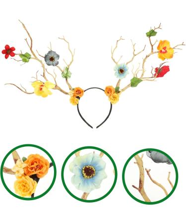 minkissy Antler Headband Adult Costumes Horns Headband Floral Hair Accessories Christmas Headbands Deer Horns Cosplay Branch Hair Hoops Xmas Party Head Hoops Plush Fabric Headwear Fabric - Buy Online on GoSupps.com