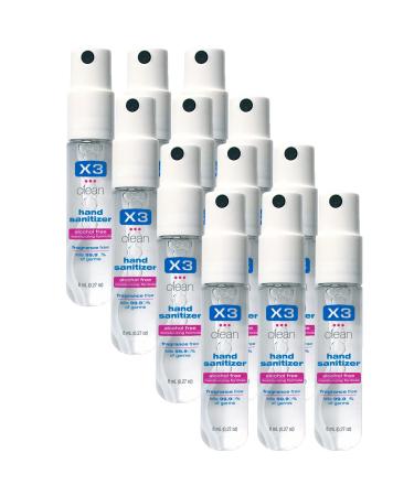 X3 Clean Mini Hand Sanitizer Spray  Alcohol Free and Fragrance Free - Pocket Size 0.27 Ounce Bottles (Pack of 12)