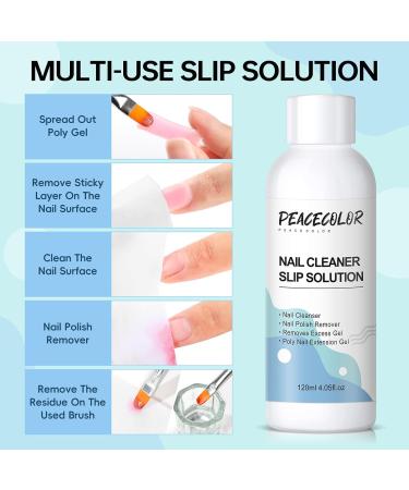 PEACECOLOR 120ML Slip Solution Cleanser Plus with Dual End Nail Brush Set for Poly Extension Nail Gel Builder Nail Gel Nail Art Kit Easy DIY Use at Home Beauty Gifts for Women color 194 - Buy Online on GoSupps.com