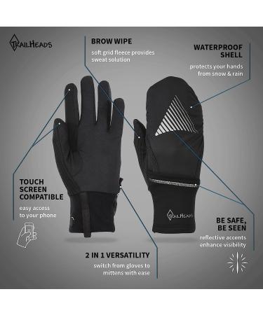 TrailHeads Women's Touchscreen Convertible Running Gloves - Black S/M - Buy Online on GoSupps.com