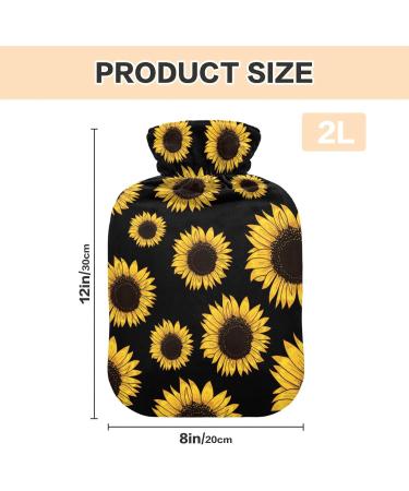 Hot Water Bottles with Black Sunflowers Cover - 2L Heating Bag for Pain Relief & Headaches | International Shipping - Buy Online on GoSupps.com