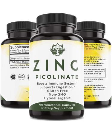 Organic Zinc Picolinate 50mg Capsules - Immune Health Support - Non-GMO Antioxidant - 60 Count - Buy Online on GoSupps.com