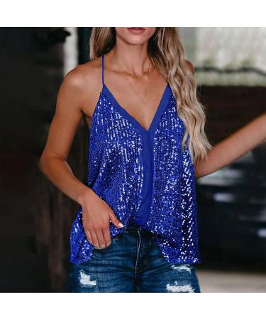 Ronony Women's Sexy Shoulder-Free Tank Top - Sleek Bodysuit with Sequin Neckline for Parties & Nightclubs - Blue XL - Buy Online on GoSupps.com