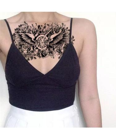 TAFLY Black Rose Wing Temporary Tattoos Sexy Chest or Back Fake Long Lasting Body Transfer Tattoos 3 Sheets