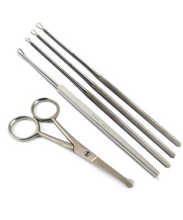 5Pcs Ear Wax Removal Kit Cleaner Ear Pick Curette Billeau Loop ENT Hair Remover Scissor