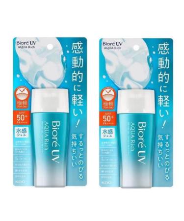 Aqua Rich UV gel type sunscreen SPF50+/PA+++++ resistant to water and sweat 2 x 90 ml made in Japan
