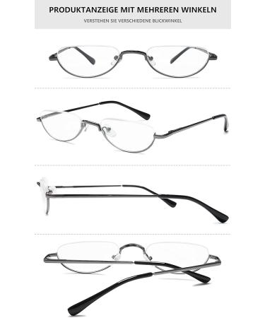 LANOMI Lightweight Half Rim Metal Reading Glasses - Mini Half Frame Eyeglasses with 1.5 Diopters Transparent Lens - Gray Reading Aid - Buy Online on GoSupps.com
