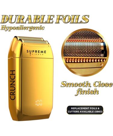 Supreme Trimmer Crunch Men's Foil Shaver STF602 - Waterproof Electric Razor for Short Hair & Stubble | 150-Minute Run Time | Ideal for Barber Use | Gold - Buy Online on GoSupps.com